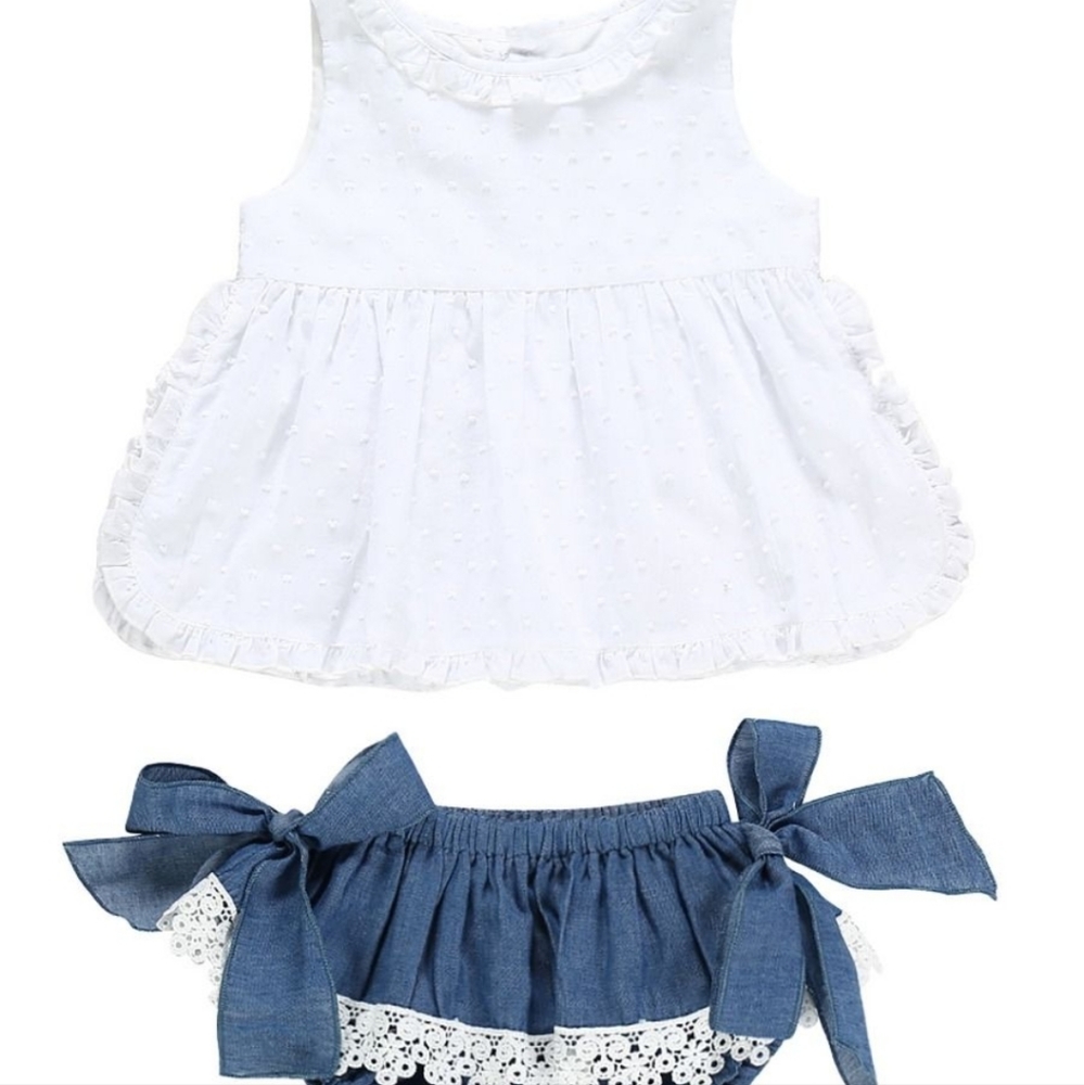 Toddler Set Lightwash Denim short and White Shirt